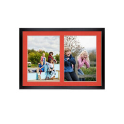 AK Frames 20X14 Black Sleek Multi Photo Frame With Poppy Red Mount - Holds 2 Apertures (2X) A4 Photos - thumbnail 1