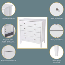 Core Products Como 4 Drawer White Chest Of Drawers, H85.0Cm X W83.0Cm X D43.0Cm - thumbnail 7