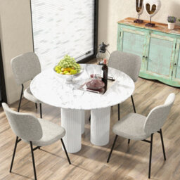 Costway Set Of 2 Dining Chairs Padded Kitchen Linen Chair Armless Side Chair W/ Curved Back Grey - thumbnail 3