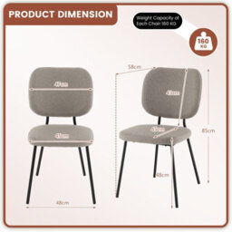 Costway Set Of 2 Dining Chairs Padded Kitchen Linen Chair Armless Side Chair W/ Curved Back Grey - thumbnail 2