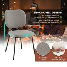 Costway Set Of 2 Dining Chairs Padded Kitchen Linen Chair Armless Side Chair W/ Curved Back Grey - thumbnail 7