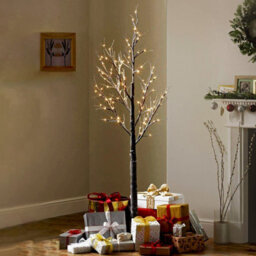 Dawsons Living Brown 4Ft Christmas Pre-Lit Led Twig Tree - White Snow Birch Outdoor Or Indoor - thumbnail 1