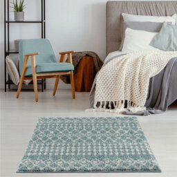 The Rugs Soft Moroccan Diamond Shaggy Rugs And Runners High Pile Duck Egg Blue And Ivory Living Room Kitchen Hallway 1050 - thumbnail 1