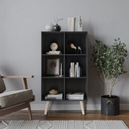 Urbn-Living Urbnliving 90Cm Height 6 Cube Black Wooden Bookcase With Pine Legs Living Room Bedroom Unit Shelves - thumbnail 1