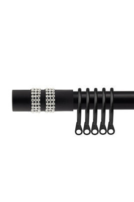 16-19mm Sparkle Extendable  Metal Curtain Pole Set Black 160-300Cm