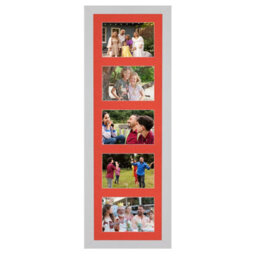 AK Frames 26X8 Silver Modern Multi Photo Frame With Poppy Red Mount - Holds 5 Apertures (5X) 6X4 Photos - thumbnail 1