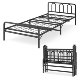 Gainoom Foldable Bed Frame Portable Folding Bed With Headboard & Footboard