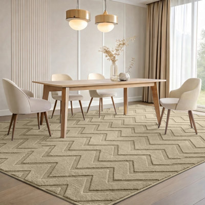 Moonlight Bedding Beige Chevron Rug 160X230Cm, Washable Non-Slip Soft High Low Pile Living Room Carpet - image 1