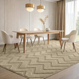 Moonlight Bedding Beige Chevron Rug 160X230Cm, Washable Non-Slip Soft High Low Pile Living Room Carpet - thumbnail 1