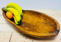 My Square Mile Rustic Wooden Serving Or Display Bowl Carved From Teak Roots (Long Bowl 45Cm) - thumbnail 2