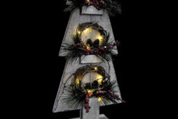 Shatchi Christmas Decoation Battery Operated Wooden House Grey Tabletop Decorated With Berries, Pines And Small Warm White Bulbs - thumbnail 3