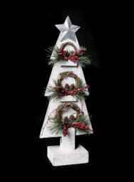 Shatchi Christmas Decoation Battery Operated Wooden House Grey Tabletop Decorated With Berries, Pines And Small Warm White Bulbs - thumbnail 2