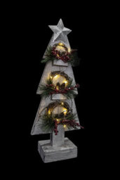 Shatchi Christmas Decoation Battery Operated Wooden House Grey Tabletop Decorated With Berries, Pines And Small Warm White Bulbs - thumbnail 1