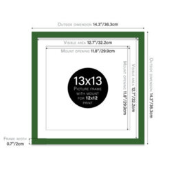 "13X13"" Green Picture Frame - 13X13"" Square Frame With 12X12"" Mount For 13X13""/12X12"" Pictures Moderrn Style Thin Edge, 1 Pack" - thumbnail 2