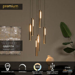 Lucide Premium Griffith Pendant Light Diameter 38Cm Led Dim. Cct 6X6W 2700K/4000K - Bronze - thumbnail 2