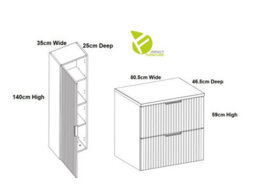 Impact Furniture Bathroom Cabinets Furniture Set Wall Hung 800mm Vanity Unit With Countertop And Tall Storage Cabinet Black Ribbed Fluted Adel - thumbnail 8