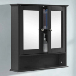 Black Wooden Double Mirror Door Indoor Wall Mountable Bathroom Cabinet Shelf New - thumbnail 6
