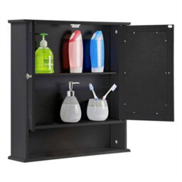 Black Wooden Double Mirror Door Indoor Wall Mountable Bathroom Cabinet Shelf New - thumbnail 4