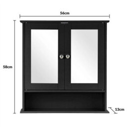 Black Wooden Double Mirror Door Indoor Wall Mountable Bathroom Cabinet Shelf New - thumbnail 2
