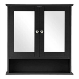Black Wooden Double Mirror Door Indoor Wall Mountable Bathroom Cabinet Shelf New - thumbnail 1