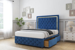 "Sloomy Sofia Gold Navy Plush Divan Bed Set 2 Drawers Foot-End  26"" Strutted  & 12"" Footboard 6' Super King" - thumbnail 3