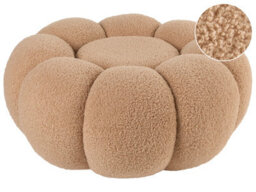 Wyld And Coco Luxora Bouclé Pouffe 60Cm Light Brown Round Footstool - thumbnail 2