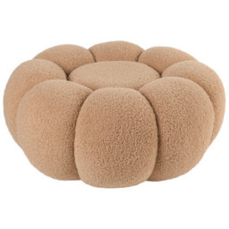 Wyld And Coco Luxora Bouclé Pouffe 60Cm Light Brown Round Footstool - thumbnail 3