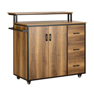 Sobuy Knl02-Pf, Design Bar Cabinet On Wheels, Kitchen Storage Trolley Kitchen Island Kitchen Cabinet Sideboard Vintage - image 1