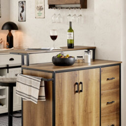 Sobuy Knl02-Pf, Design Bar Cabinet On Wheels, Kitchen Storage Trolley Kitchen Island Kitchen Cabinet Sideboard Vintage - thumbnail 4