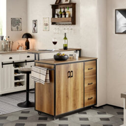 Sobuy Knl02-Pf, Design Bar Cabinet On Wheels, Kitchen Storage Trolley Kitchen Island Kitchen Cabinet Sideboard Vintage - thumbnail 2