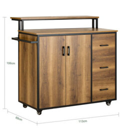 Sobuy Knl02-Pf, Design Bar Cabinet On Wheels, Kitchen Storage Trolley Kitchen Island Kitchen Cabinet Sideboard Vintage - thumbnail 3