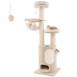 Costway 187 Cm Tall Wooden Cat Tower Tree W/ 2-Story Cat Condo & Hammocks - thumbnail 2