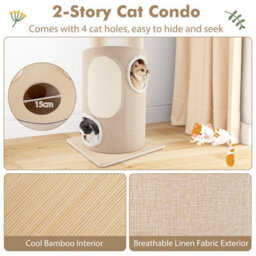 Costway 187 Cm Tall Wooden Cat Tower Tree W/ 2-Story Cat Condo & Hammocks - thumbnail 5