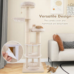 Costway 187 Cm Tall Wooden Cat Tower Tree W/ 2-Story Cat Condo & Hammocks - thumbnail 4