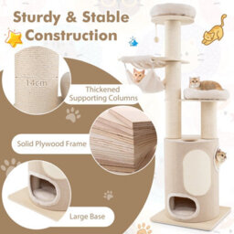 Costway 187 Cm Tall Wooden Cat Tower Tree W/ 2-Story Cat Condo & Hammocks - thumbnail 9