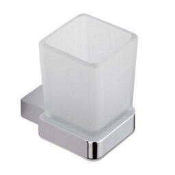 Homestylestore Wall Mounted Square Bathroom Glass Toothbrush Tumbler And Chrome Holder - thumbnail 1