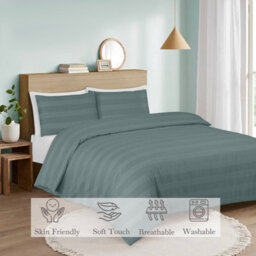 MHG Living Luxury Waffle Stripe Duvet Cover Set - Soft 200Tc Polycotton Blend, Breathable & Stylish Bedding (Single, Marley) - thumbnail 7