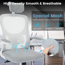 Mesh Home Office Chair Swivel Task Computer Desk Chair W/ Lumbar Support, White - thumbnail 5