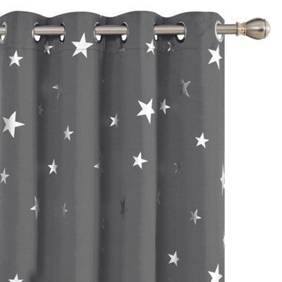 Deconovo Super Soft Star Foil Printed Thermal Insulated Ready Made Eyelet Blackout Curtains, W46 X L72 Inch, Grey, 2 Panels - image 1