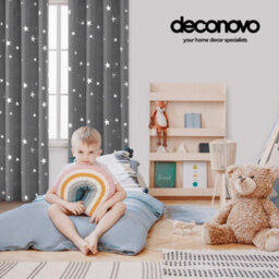 Deconovo Super Soft Star Foil Printed Thermal Insulated Ready Made Eyelet Blackout Curtains, W46 X L72 Inch, Grey, 2 Panels - thumbnail 4