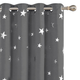 Deconovo Super Soft Star Foil Printed Thermal Insulated Ready Made Eyelet Blackout Curtains, W46 X L72 Inch, Grey, 2 Panels - thumbnail 1