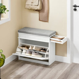 Sobuy Fsr82-K-Wg, Shoe Storage Bench With Seat Cushion Narrow Shoe Cabinet With Flip Drawer & 2-Tier Rack,w60Xd23.8Xh54 - thumbnail 5