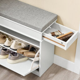 Sobuy Fsr82-K-Wg, Shoe Storage Bench With Seat Cushion Narrow Shoe Cabinet With Flip Drawer & 2-Tier Rack,w60Xd23.8Xh54 - thumbnail 6