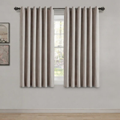 Aspire Homeware Beige Linen 100% Blackout Curtain Thermal Insulated Eyelet Curtain Pair (W)117Cm X (D)137Cm With Tie Back - image 1