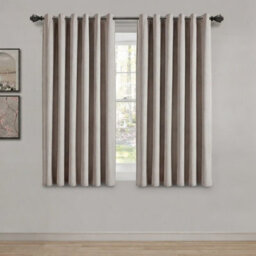 Aspire Homeware Beige Linen 100% Blackout Curtain Thermal Insulated Eyelet Curtain Pair (W)117Cm X (D)137Cm With Tie Back