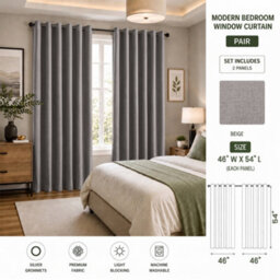 Aspire Homeware Beige Linen 100% Blackout Curtain Thermal Insulated Eyelet Curtain Pair (W)117Cm X (D)137Cm With Tie Back - thumbnail 7