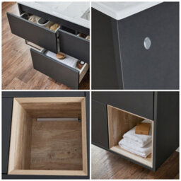 Homestylestore 1212mm Black Grey Wall Hung Bathroom Vanity Unit Led Lit Open Shelf Marble Effect Basin - thumbnail 4