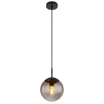 Luminosa Lighting Luminosa Samos Globe Pendant Ceiling Light Matt Black Smoke Glass Shade 1X E27 - image 1