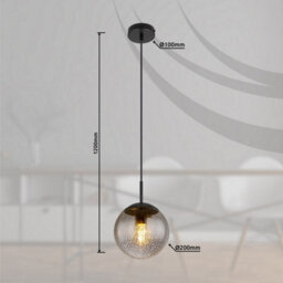Luminosa Lighting Luminosa Samos Globe Pendant Ceiling Light Matt Black Smoke Glass Shade 1X E27 - thumbnail 6