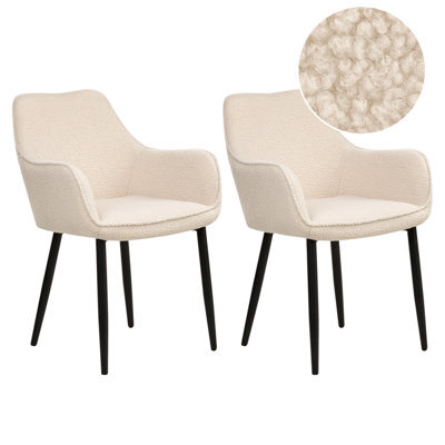 Beliani Set Of 2 Dining Chairs Alden Boucle Light Beige - image 1